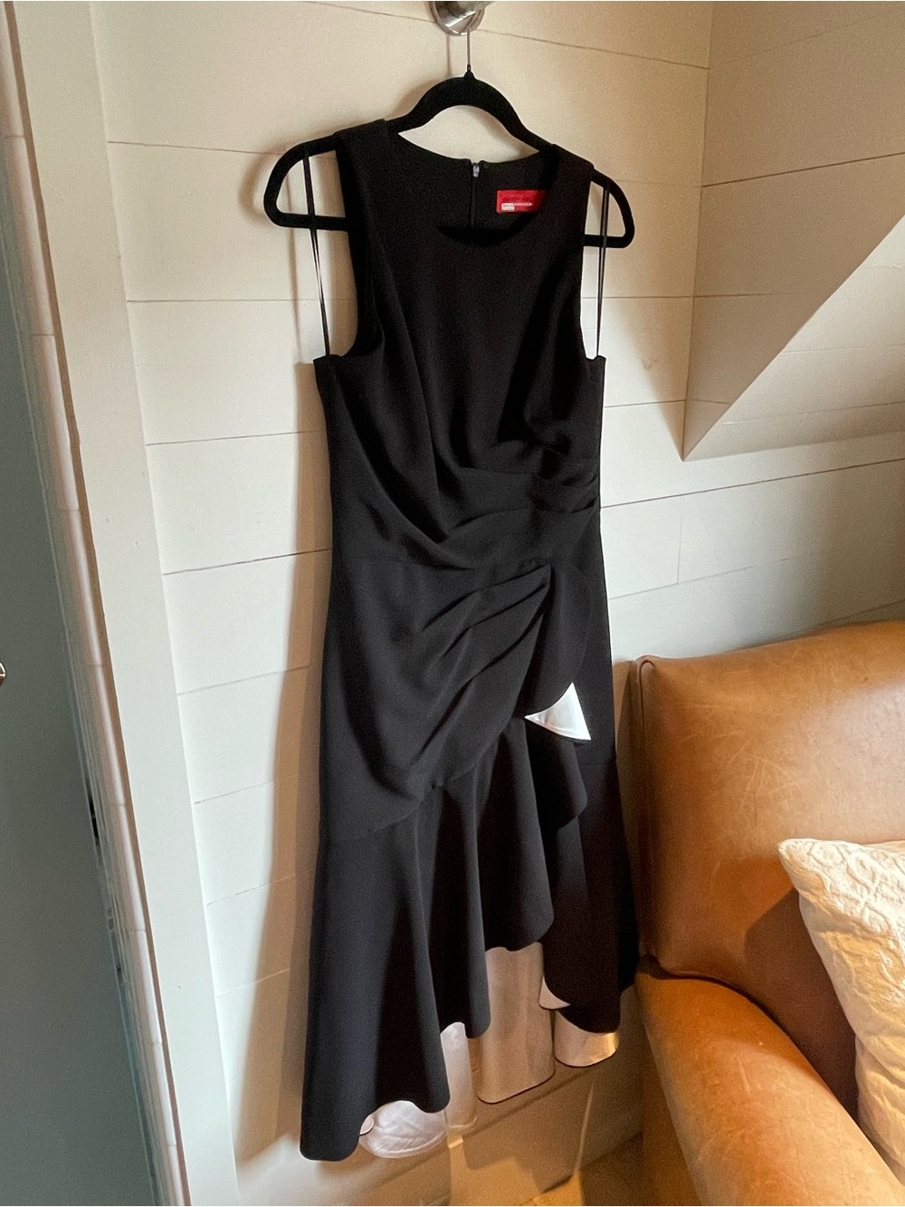 Carmen Marc Valvo Black Asymmetric High-Low Ruffle Dress
